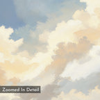 A close-up of the Celestial Embrace Canvas Art - Horizontal shows soft, fluffy clouds in white, cream, and light blue—ideal as cloud wall art. “Zoomed In Detail” text appears in the bottom left corner.