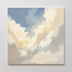 The Celestial Embrace Canvas Art - Square features soft clouds in white, cream, and pale yellow on a blue background, bringing a calming and serene touch to your home decor.