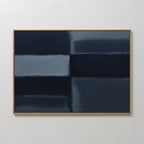 The Charcoal Blocks Canvas Art - Horizontal features rectangular forms in deep blue and black with blurred edges, creating a bold geometric accent ideal for modern living room walls and displayed here on a white textured background.