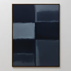 Charcoal Blocks Canvas Art - Vertical features four large, dark blue and black rectangles with blurred edges and subtle gradients. Framed with a thin, dark border, it’s ideal minimalist wall art for modern home decor.