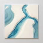Coastal Dreams Canvas Art - Square features abstract artwork of a winding blue river between sandy landforms, viewed from above. Soft, muted tones evoke Nordic Park vibes for a tranquil, minimalist scene—ideal as serene wall art.