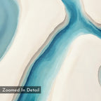 Abstract watercolor featuring a winding blue river between beige sandbanks, forming soft, organic shapes. Perfect for serene decor as coastal wall art. “Zoomed In Detail” appears at the bottom left. Product: Coastal Dreams Canvas Art - Vertical.