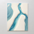 The Coastal Dreams Canvas Art - Vertical features a winding blue river between sandy beige landforms on a white background, adding a minimalist and serene coastal touch to your space.