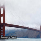 The Crimson Passage Canvas Art - Square captures the Golden Gate Bridge enveloped in mist, bringing pure coastal elegance to your space.