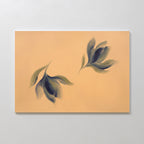 Add a touch of botanical charm to any light space with the Dancing Leaves Canvas Art - Horizontal, featuring two abstract, feather-like forms in muted green and blue tones on a soft peach background.