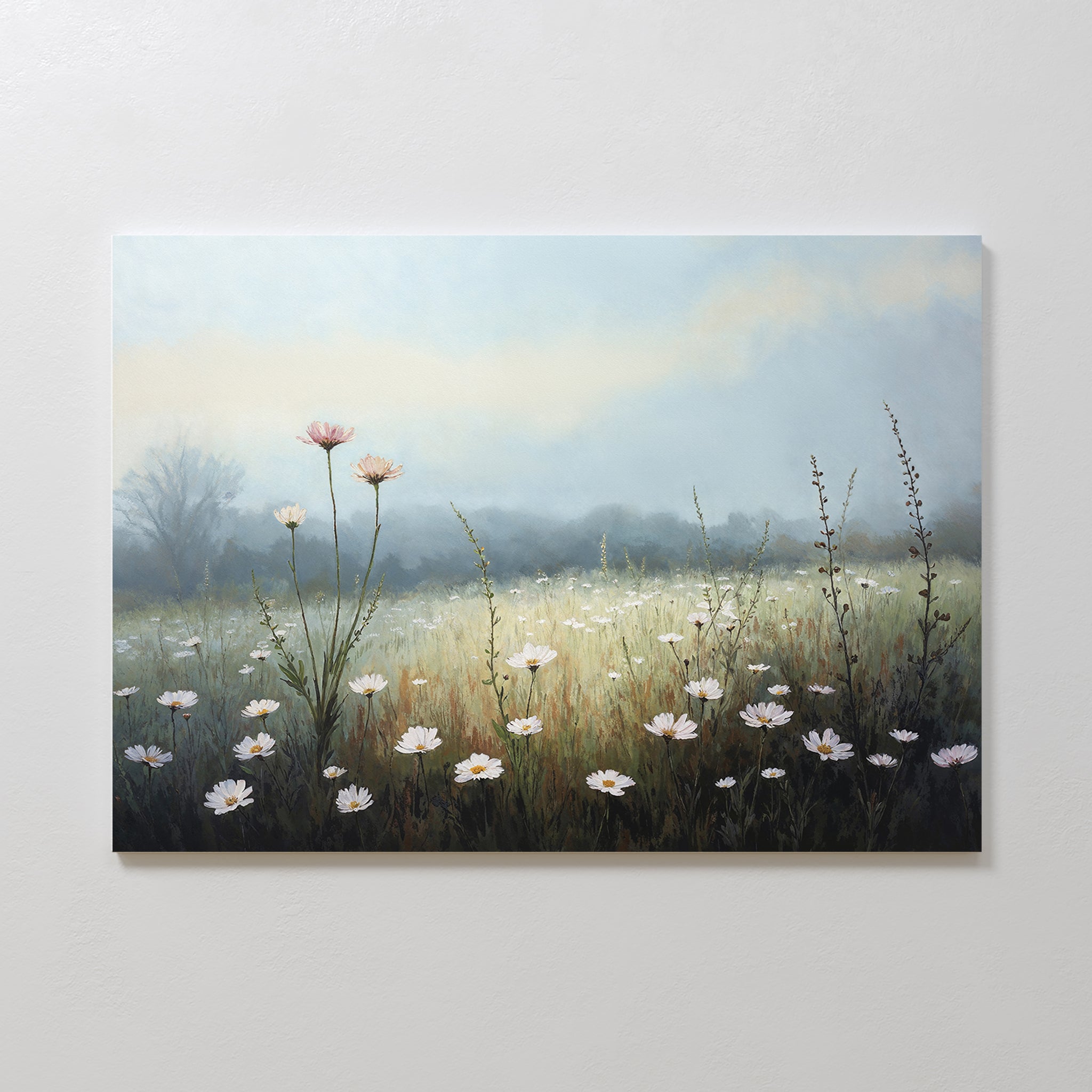 The Dawn Meadow Canvas Art - Horizontal captures the beauty of wildflowers in a field, bringing elegant botanical wall art and nature’s charm to your space.
