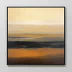 The Desert Mirage Canvas Art - Square features warm earth-tone bands in an abstract design, creating a soft, blurred landscape effect that brings Nordic Park vibes to any space when displayed on a white wall.