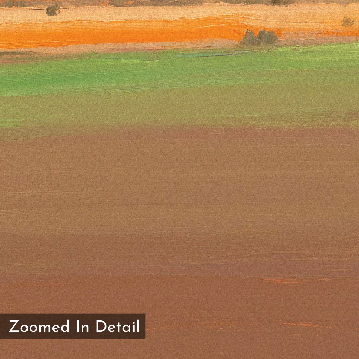 The Desert Plains Canvas Art - Square features green and orange hues reminiscent of southwestern landscapes, bringing a natural touch to your space.