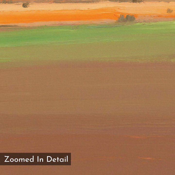 The Desert Plains Canvas Art - Square features green and orange hues reminiscent of southwestern landscapes, bringing a natural touch to your space.