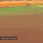 Zoomed in detail of the Desert Plains Canvas Art - Vertical, featuring broad bands of earthy brown, green, and orange—perfect for modern living room decor. Label reading "Zoomed In Detail" appears in the lower left corner.