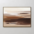 Desert Winds Canvas Art - Horizontal showcases layered, textured brushstrokes in brown, beige, and cream earth tones. This framed artwork stands out beautifully when displayed on a plain white wall.