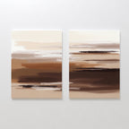 Desert Winds - Set Of 2 features abstract prints with horizontal brushstrokes in earth tones, hung side by side to evoke a serene, Nordic Park-inspired calm and a soft, layered effect on any white wall.