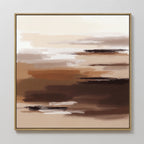 Desert Winds Canvas Art - Square features horizontal brushstrokes in brown, beige, and white for a soft, textured earth-tone landscape. Finished with a slim gold border, it’s the perfect Nordic Park-inspired abstract wall art.