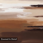 Desert Winds Canvas Art - Square features abstract horizontal brushstrokes in brown, beige, and white for a textured earth tone landscape. A label at the bottom left reads "Zoomed In Detail.