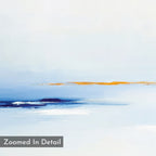 The Distant Archipelago Canvas Art - Square features a minimalist abstract design with soft blue and white tones, highlighted by a vivid orange streak near the top. "Zoomed In Detail" is inscribed in the corner for added interest.
