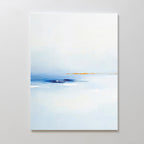 Distant Archipelago Canvas Art - Vertical features a minimalist white and light blue background with a soft blue horizontal area and a subtle orange line, evoking a tranquil seascape—ideal for contemporary wall art collections.