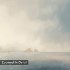 The Distant Isles Canvas Art - Vertical features a tranquil seascape with a cloudy sky over calm waters, ideal for adding Nordic Park serenity to your space.