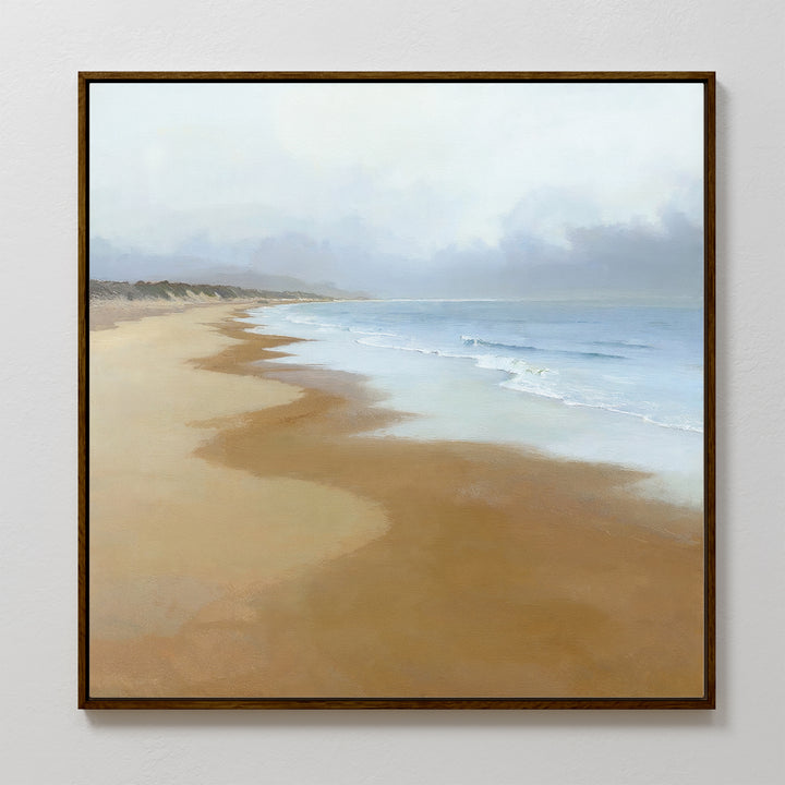 Bring calming elegance to your home with the Endless Shoreline Canvas Art - Square, featuring a serene beach scene with gentle waves and muted tones—perfect coastal wall art for peaceful, refined decor.