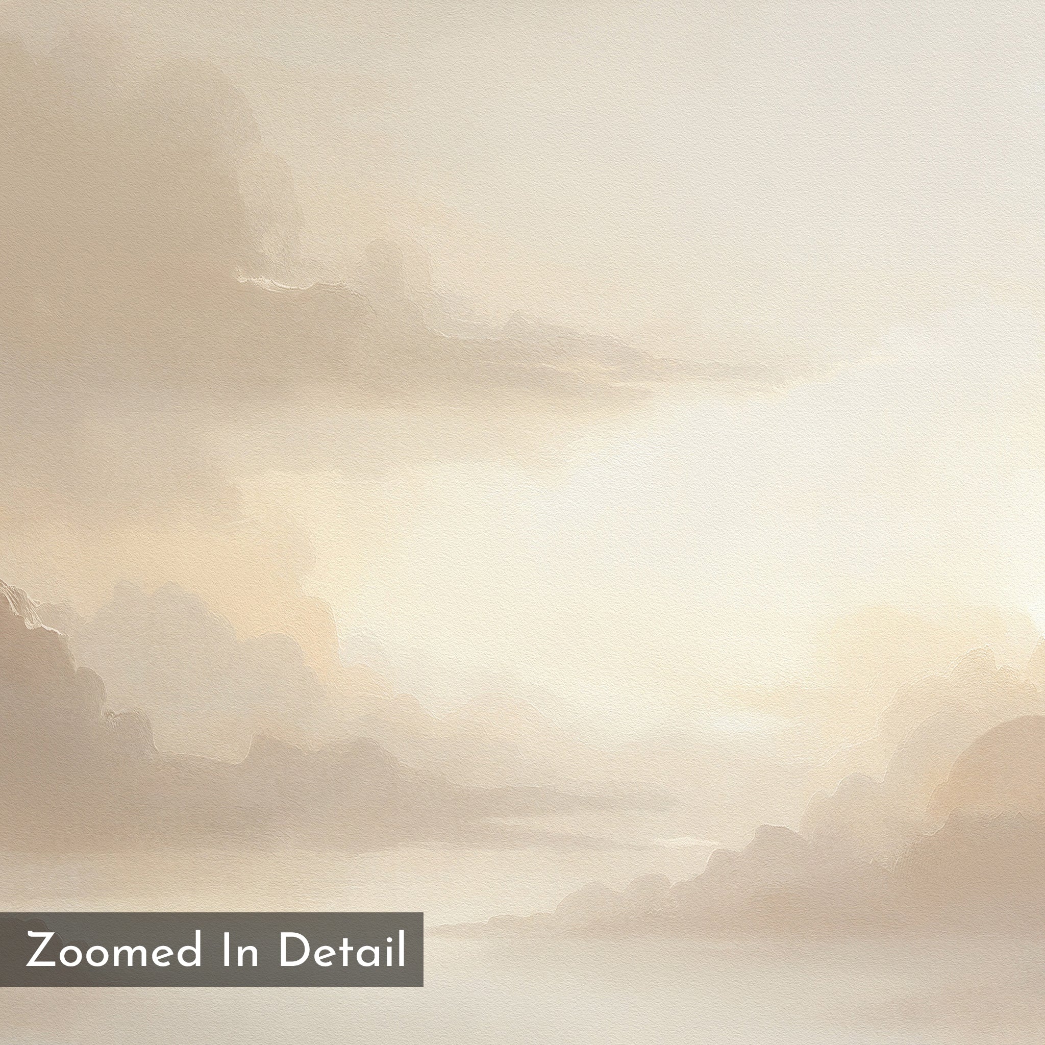 A dreamy pastel cloudscape softly illuminated, evoking serene artwork. “Zoomed In Detail” appears in the bottom left. Product: Ethereal Veil Canvas Art - Square.