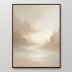 The Ethereal Veil Canvas Art - Vertical showcases soft beige and cream tones in an abstract, misty sky with clouds and gentle light, creating a calm, serene piece ideal for Nordic Park-inspired decor.