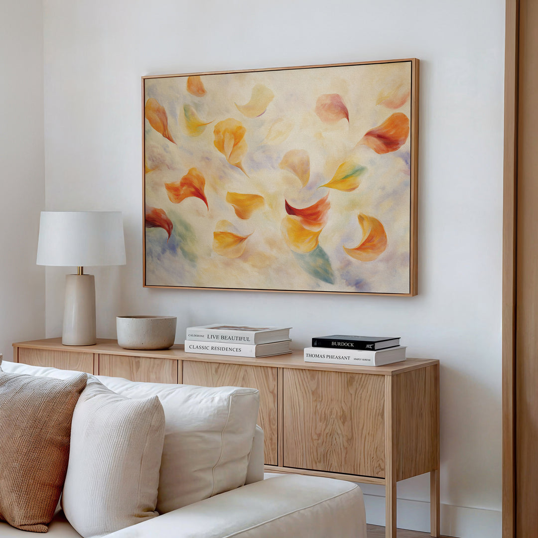 The Floating Petals Canvas Art - Horizontal exudes organic elegance on your wall, its gentle forms adding a refined touch to any space.