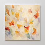 The Floating Petals Canvas Art - Square features swirling orange, yellow, and red petals on a soft background with blue and green accents, capturing organic elegance and gentle movement—perfect for brightening any space.