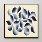 Flowing Shadows Canvas Art - Square features soft, overlapping blue gradient leaf-like shapes on a beige background, arranged in a flowing pattern—ideal indigo wall art for modern living room decor.