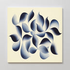 The Flowing Shadows Canvas Art - Square features abstract, overlapping curved shapes in dark blue gradients on a cream background, evoking stylized leaves or petals—an ideal indigo wall art piece for modern living room decor.