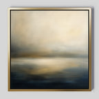 Add calming Nordic Park vibes to your space with the Foggy Bay Impressions Canvas Art - Square, a framed abstract piece in soft beige, cream, and navy tones that evokes a serene, misty landscape or seascape.