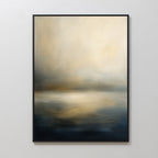 Foggy Bay Impressions Canvas Art - Vertical features soft, blurred beige, gold, and dark blue tones that evoke serene elegance—an ideal choice to add subtle sophistication to any plain white wall.