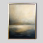 The Foggy Bay Impressions Canvas Art - Vertical features soft, blurred tones of beige, gold, and dark blue, evoking serene elegance—perfect wall art for your light gray wall.
