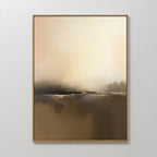The Foggy Beach Expanse Canvas Art - Vertical features soft beige, brown, and cream tones with deeper center accents, creating a tranquil, atmospheric look reminiscent of a misty beach landscape.