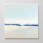 Frozen Channel Canvas Art - Square features soft light blue and cream tones with a deep blue band at the center, creating a serene minimalist wall print perfect for modern living rooms or any peaceful space.