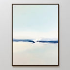 Frozen Channel Canvas Art - Vertical features minimalist wall art with soft tones and blue brushstrokes, bringing calm elegance to any modern living room decor. This serene abstract print enhances white walls with its tranquil vibe.