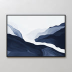 Glacier Flow Canvas Art - Horizontal features abstract mountains in black, gray, and white with misty, flowing shapes—ideal modern decor for a light-colored wall.