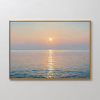 The Golden Reflection Canvas Art - Horizontal features a serene sunset over a calm sea with pastel skies and shimmering golden reflections, making it the perfect tranquil wall art for your home decor.