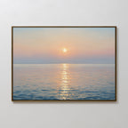 The Golden Reflection Canvas Art - Horizontal features a serene ocean scene at sunrise or sunset, with sunlight reflecting on peaceful waves—an ideal addition for tranquil home decor.