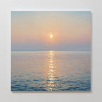 The Golden Reflection Canvas Art - Square captures a sunrise over calm water, with golden and pink hues reflecting gently—an ideal wall art choice for creating tranquil bedroom decor.