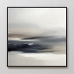 Grey Ripples Canvas Art - Square showcases soft, blurred shades of white, gray, beige, and black with subtle horizontal lines—a sleek minimalist piece ideal for modern living rooms when framed in black on a light wall.