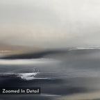 Grey Ripples Canvas Art - Square features a soft, abstract landscape in muted grays and beiges with misty shapes and subtle lines—perfect minimalist art for modern living rooms. "Zoomed In Detail" appears at the lower left corner.