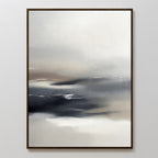 Grey Ripples Canvas Art - Vertical features soft gradients of white, gray, and beige with fluid, misty shapes and subtle horizontal lines, offering a minimalist print that brings a serene touch to any modern living room.