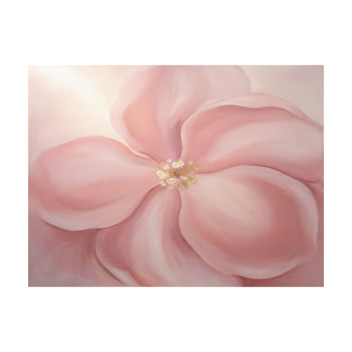 The Blushing Magnolia painting features soft pink petals and a light yellow center, creating a romantic floral aesthetic.