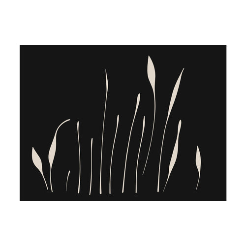 Botanical Silhouettes abstract wall art features thin, pale grass stalks on a black background, perfect for minimalist decor.