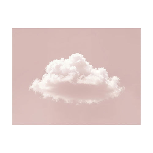 Blushing Sky minimalist wall art featuring a single white cloud centered against a solid dusty pink background.