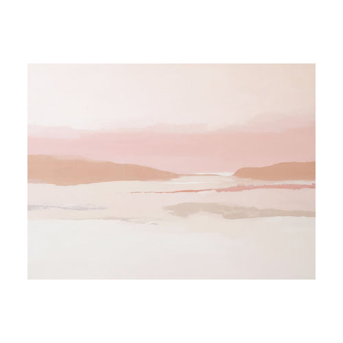 Blush Mesa minimalist wall art featuring an abstract watercolor painting of layered desert hills in soft shades of pink, peach, and cream.