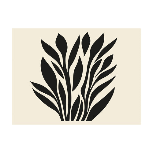 Black Palm Study minimalist wall art featuring an abstract black botanical illustration of palm-like leaves on a cream background.
