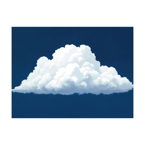 Blue Horizon Cloud wall art featuring a large, fluffy white cloud centered against a solid dark blue background.