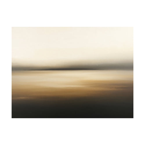 Amber Fields abstract painting of an atmospheric landscape with horizontal layers of hazy, amber-toned dark and light brown.
