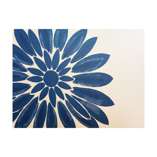 Azure Radiance, a large blue floral wall art painting with visible brushstrokes against a light background, ideal for contemporary bedroom decor.