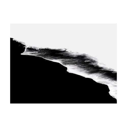 Black Ocean minimalist wall art featuring a high-contrast, black-and-white aerial view of ocean waves breaking against a shoreline.